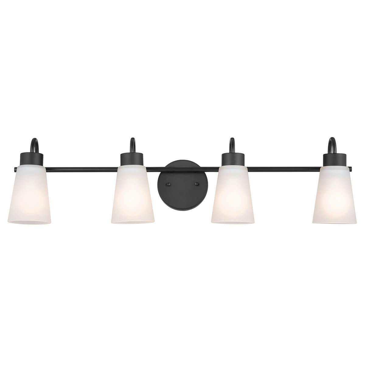 Front view of the Erma 28" 4 Light Vanity Light Black on a white background