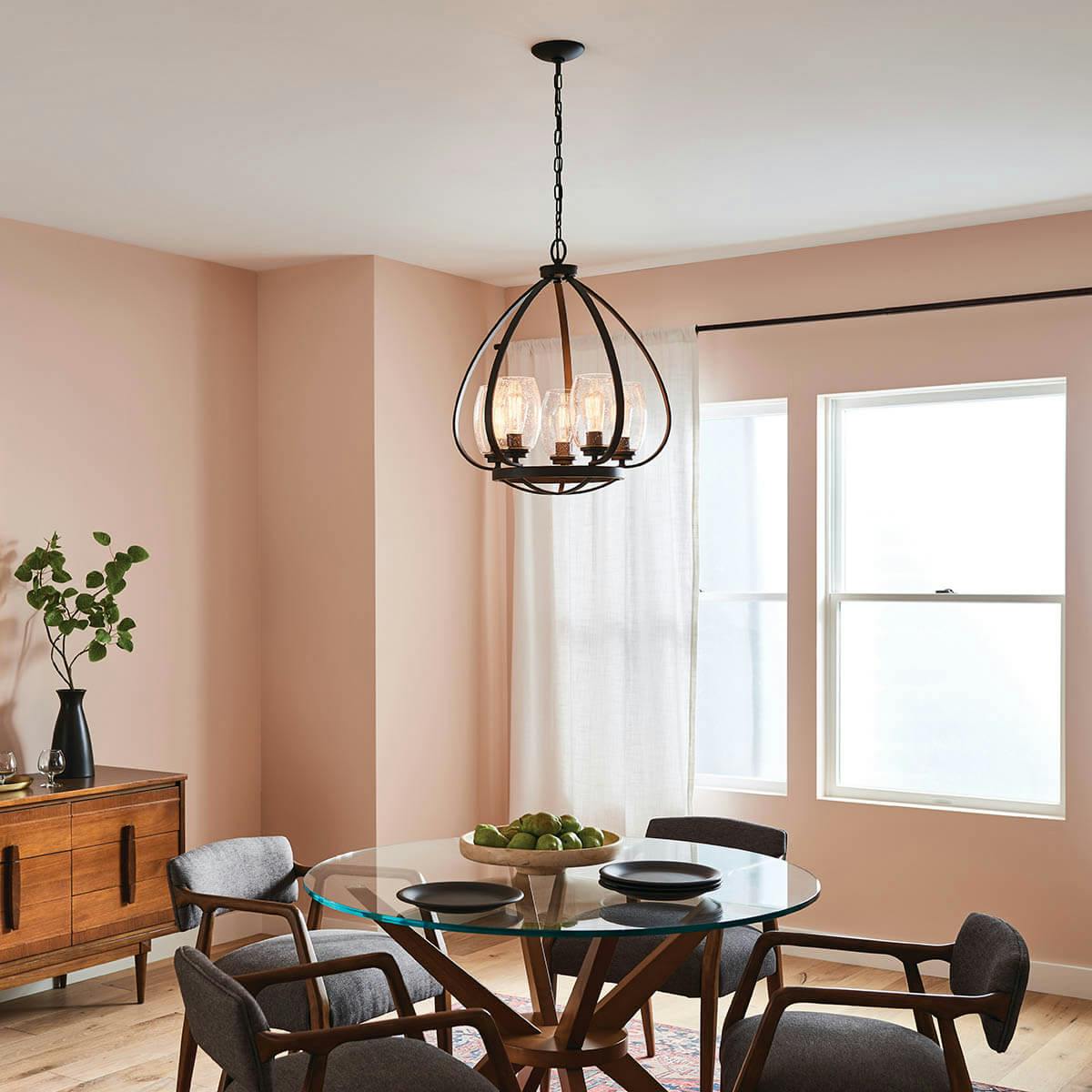Day time dining room with Tuscany 5 Light Chandelier in Olde Bronze®