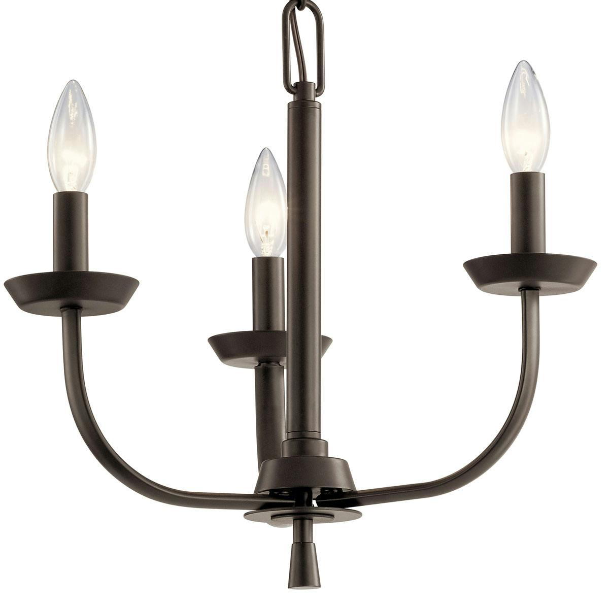 Close up view of the Kennewick 3 Light Chandelier Olde Bronze® on a white background