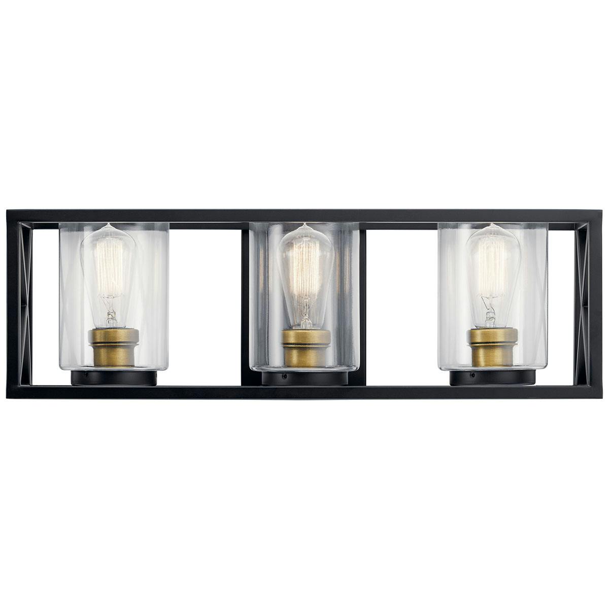 The Moorgate 23" 3 Light Vanity Light Black facing up on a white background