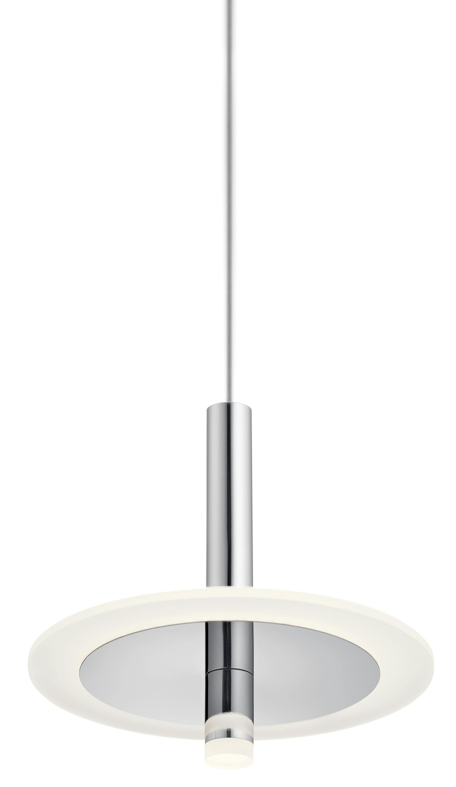 Close up view of the Korfu™ 1 Light LED Mini Pendant Chrome on a white background