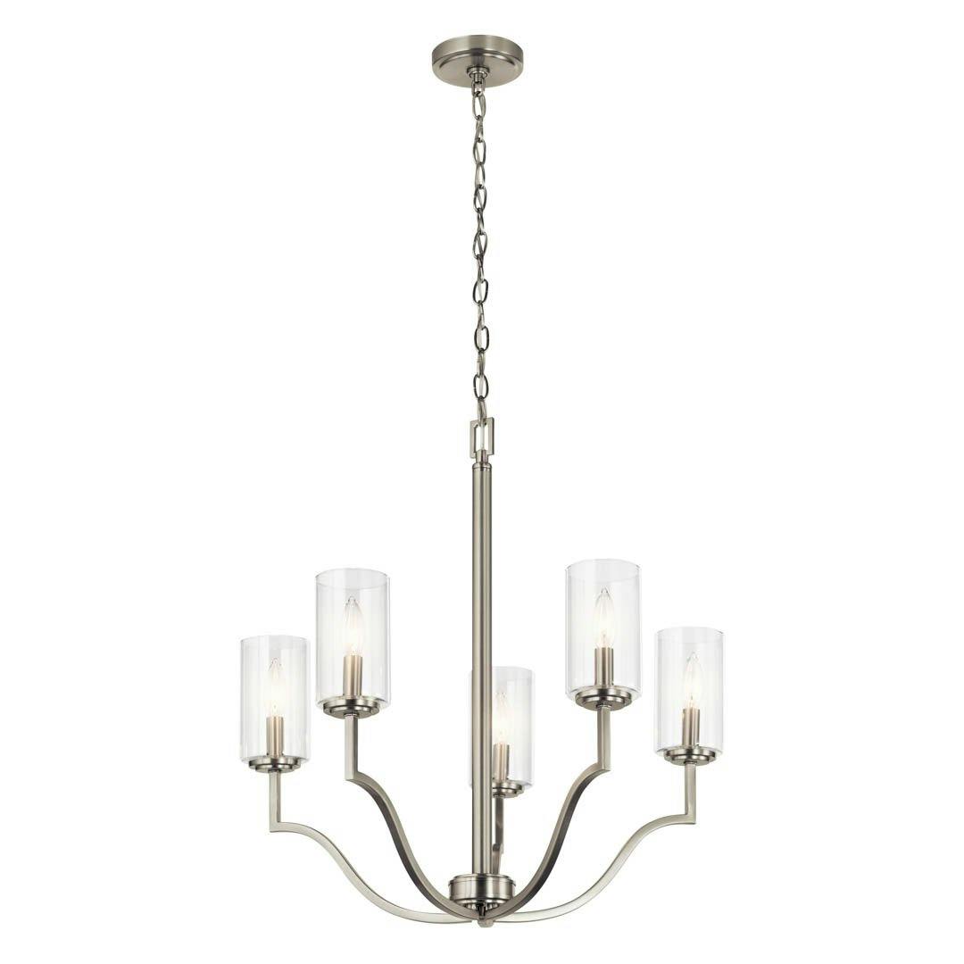 Armando 5 Light Brushed Nickel Chandelier with Clear Glass on a white background