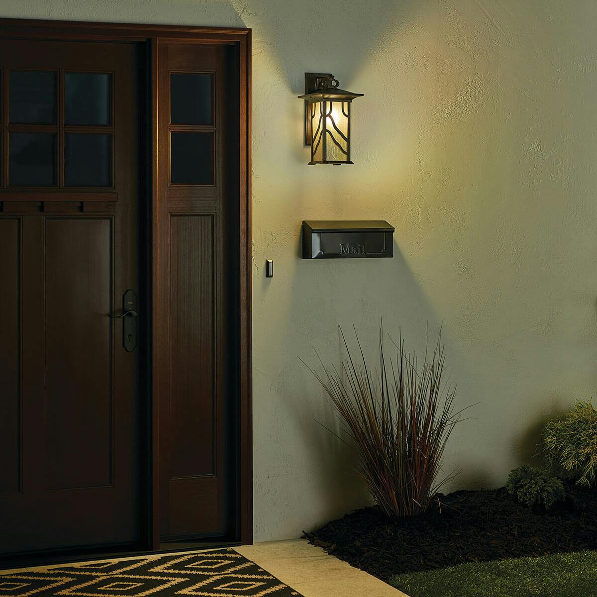 Night time outdoor entryway image featuring Morris outdoor wall light 9031DCO