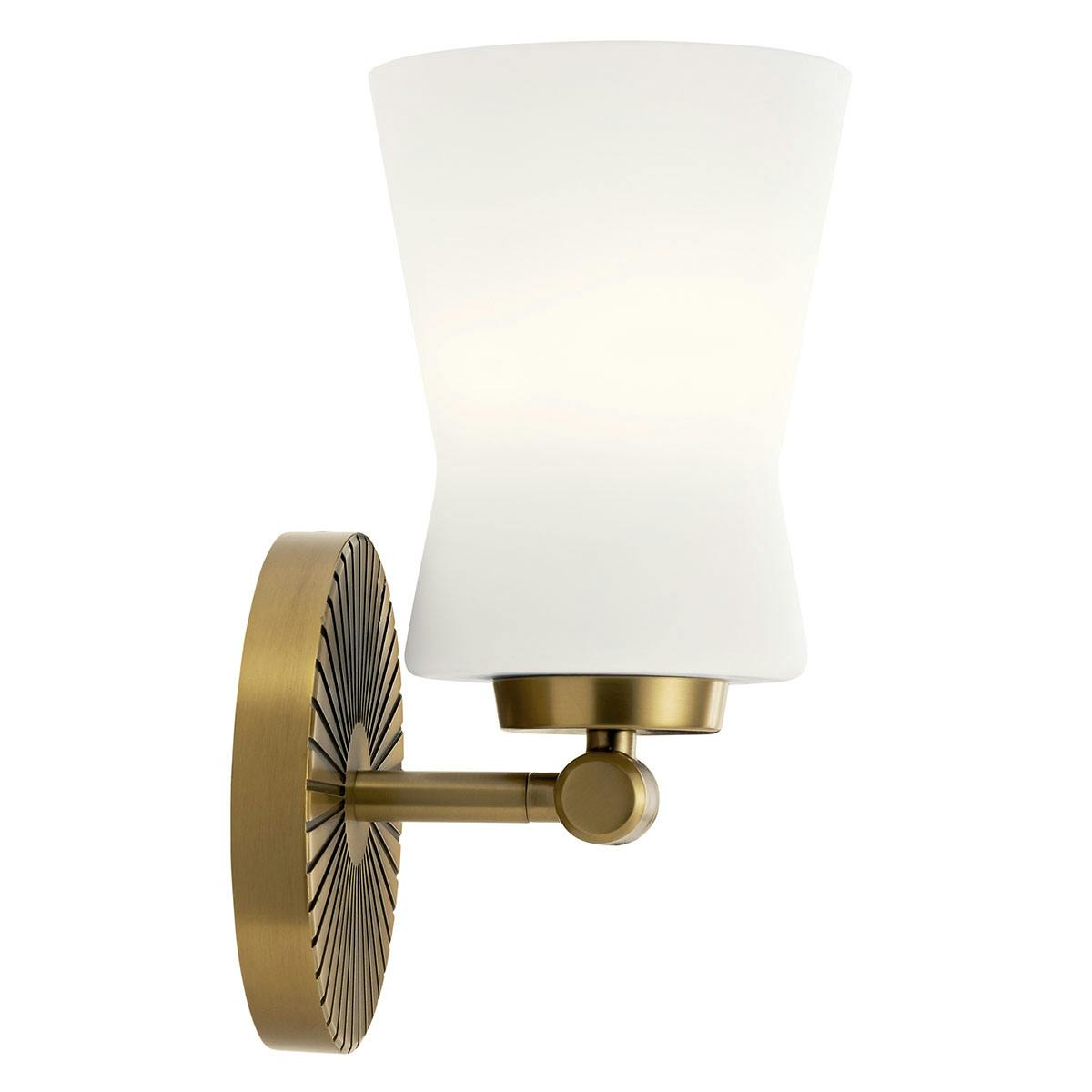 Profile view of the Brianne 9.5" 1 Light Sconce Brass on a white background
