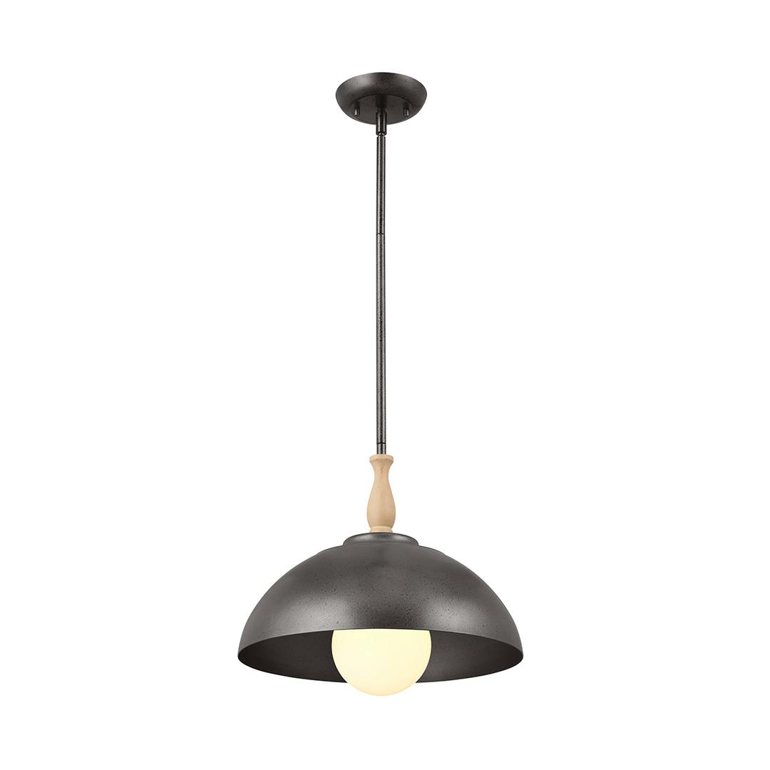 Fira 1 Light Pendant Anvil Iron and Beech on a white background