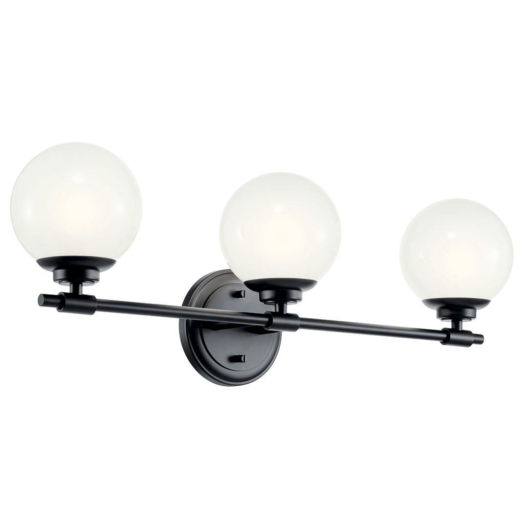 The Benno 24.5 Inch 3 Light Vanity Light with Opal Glass in Black on a white background