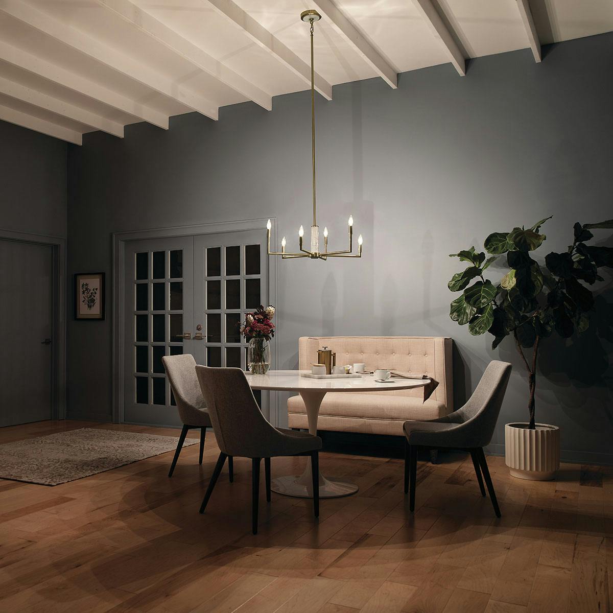 Night time dining room image featuring Laurent chandelier 52052CG
