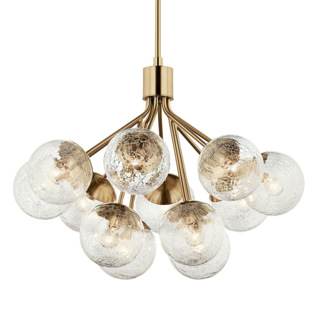 The Silvarious 30 Inch 12 Light Convertible Chandelier with Clear Crackled Glass in Champagne Bronze on a white background