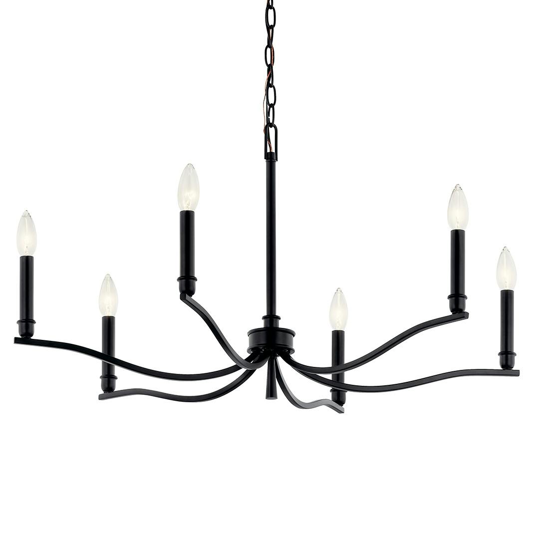 The Malene 32 Inch 6 Light Chandelier in Black on a white background