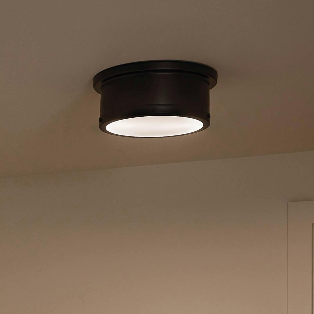 Night time entryway with Serca 14.25" 2 Light Flush Mount Black