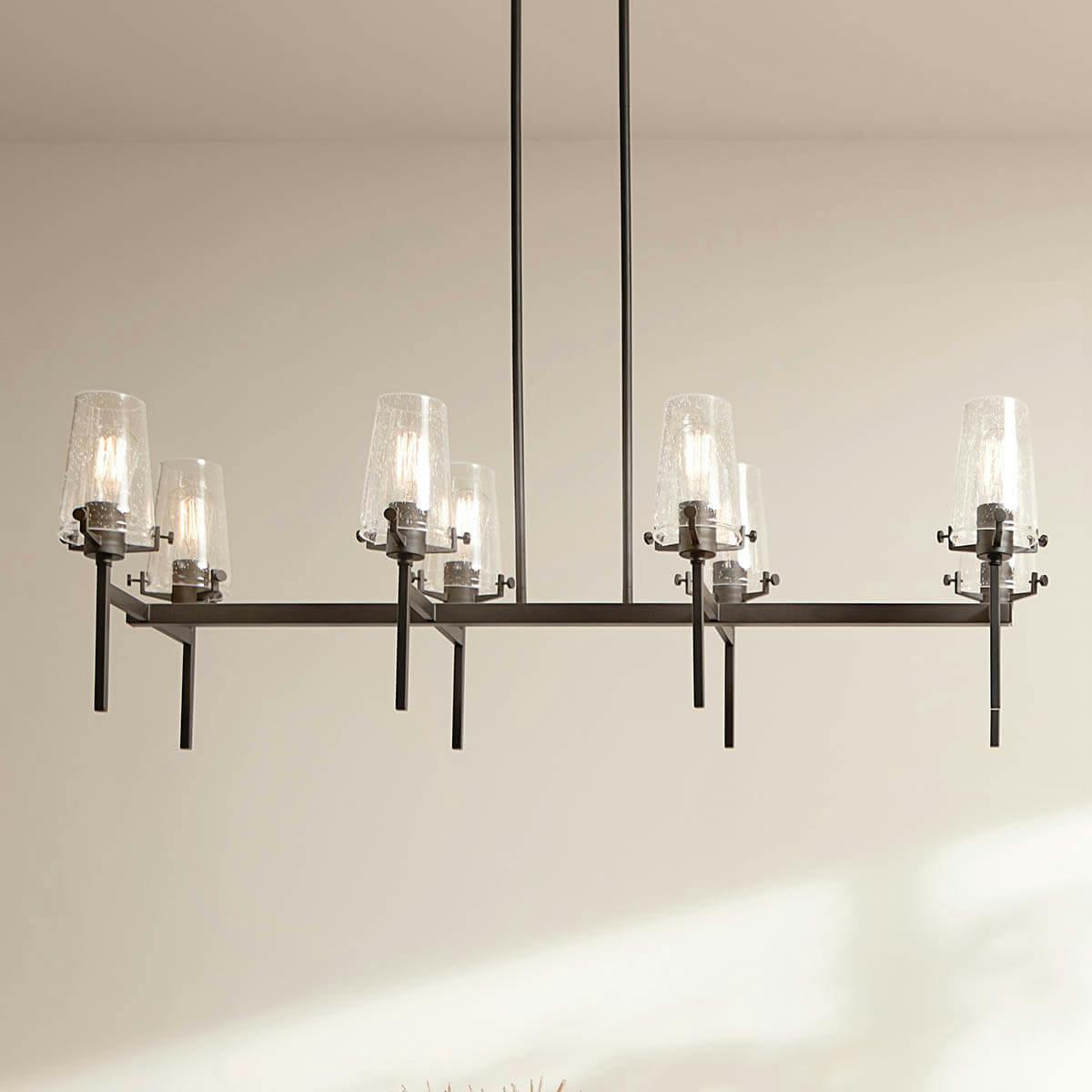 Day time dining room with Alton 46" 10 Light Chandelier Black
