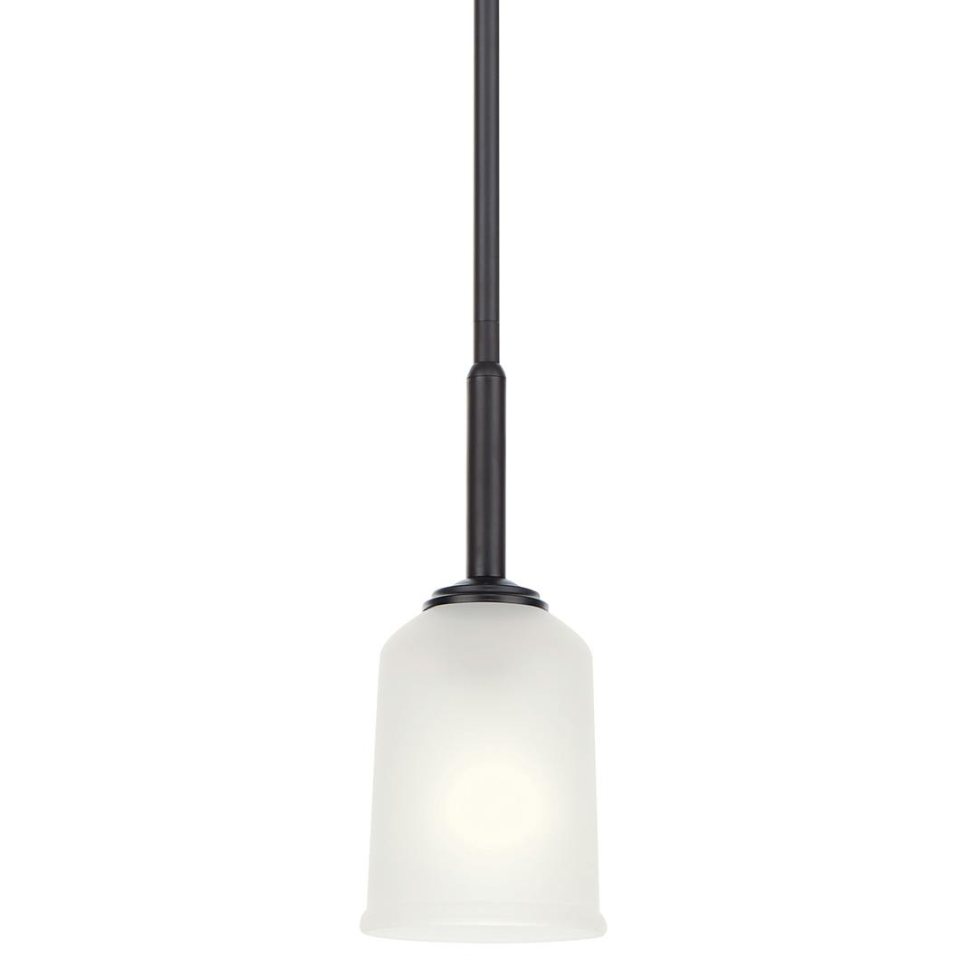 Shailene 11.25 inch 1 Light Mini Pendant with Satin Etched Glass in Black on a white background