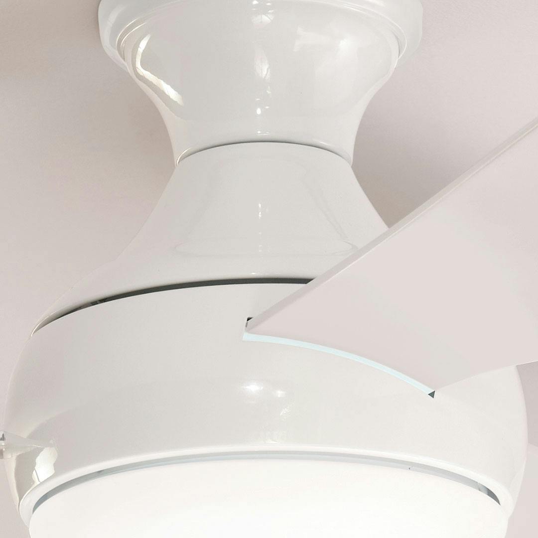 Close up view or the 54 Inch Ample Ceiling Fan with Satin Etched Cased Opal Glass in White with White Blades