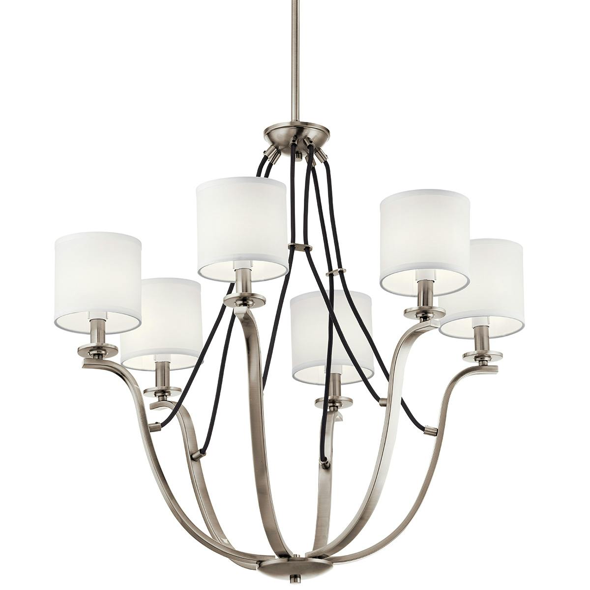 Close up view of the Thisbe 27.5" 6 Light Chandelier Pewter on a white background
