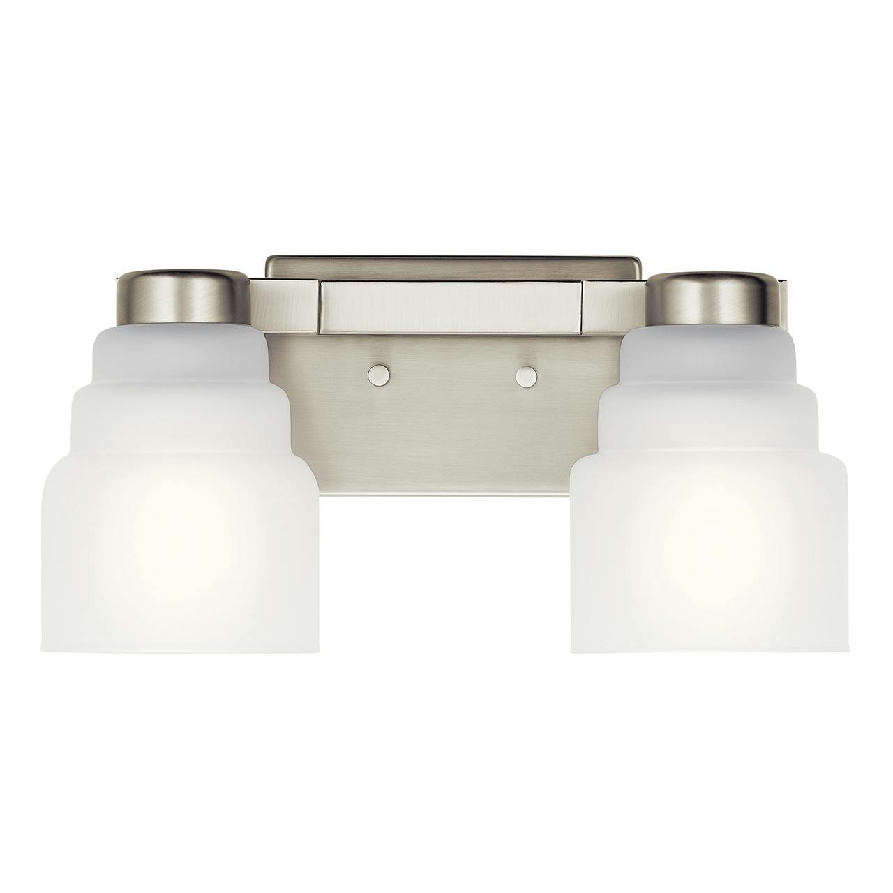 The Vionnet 2 Light Vanity Light Nickel facing down on a white background